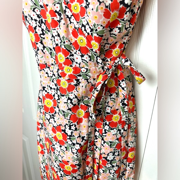 New J.CREW Floral Wrap Midi Dress Cap Sleeve Colorful Blue Orange Pink Green - Picture 5 of 13